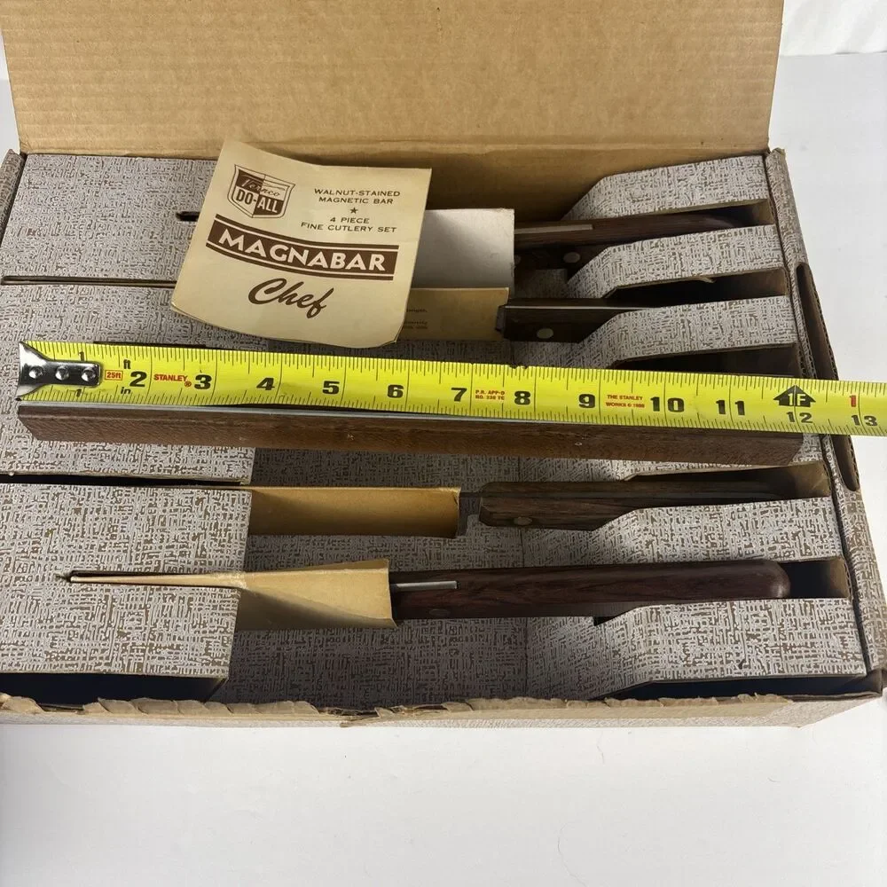 Vernco Do All Magnabar Chef 4 Pc Fine Cutlery Walnut Stained New Open Box Vtg